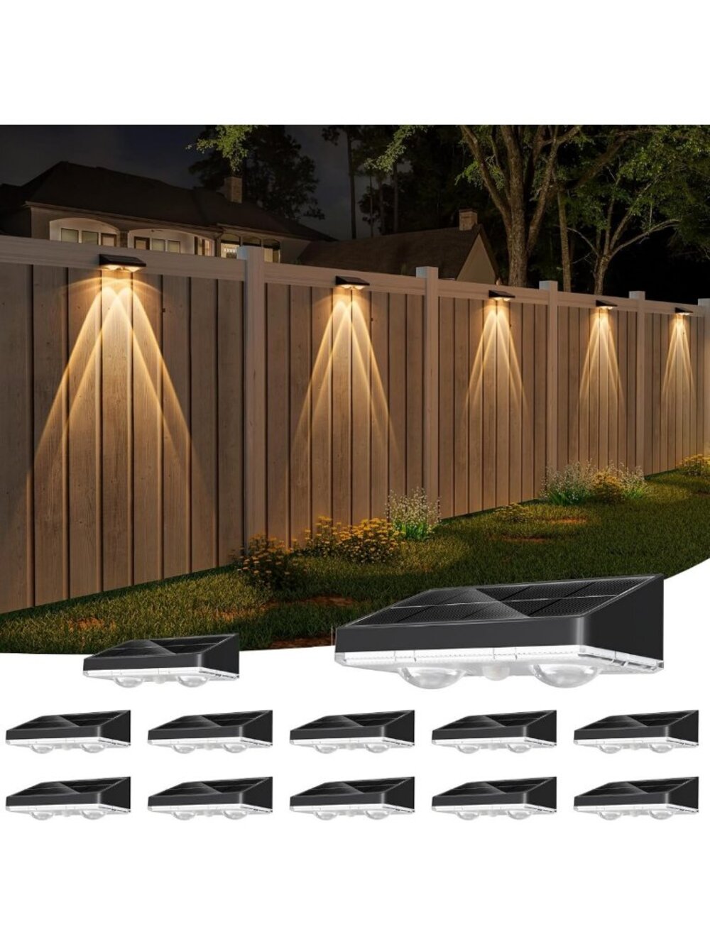 12 Pack Solar Fence Lights - Waterproof LED Outdoor Deck Lights for Yard & Patio